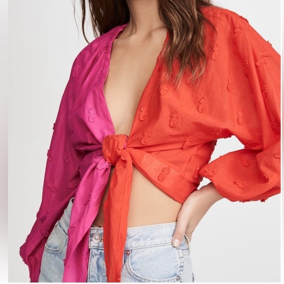 🍍HP🍍 Farm Rio Summer Ready Two Tone Wrap Top M - Picture 2 of 13